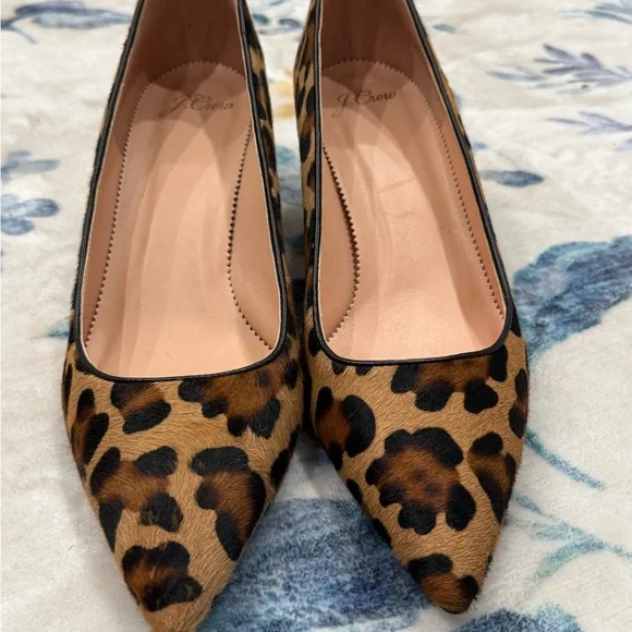 J. Crew Dyed Calf Hair Italian Leopard Print Block Heel Pumps 9 - Picture 7 of 8